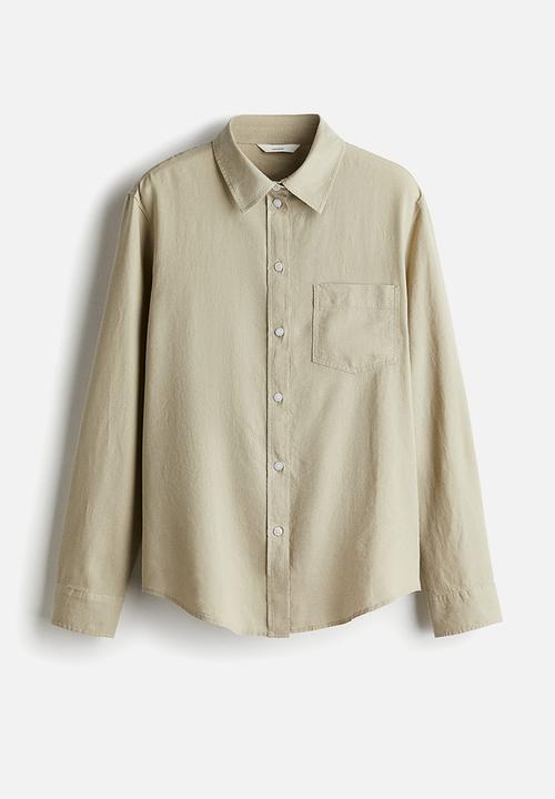 H&M - Linen-blend shirt - light khaki green