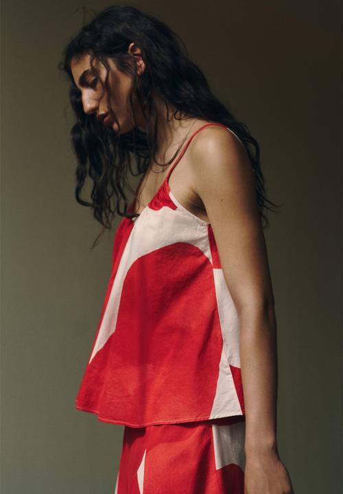 H&M - Circular cotton skirt - red/patterned