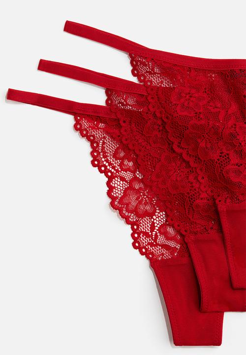 H&M - 3-Pack lace tanga thong briefs - red