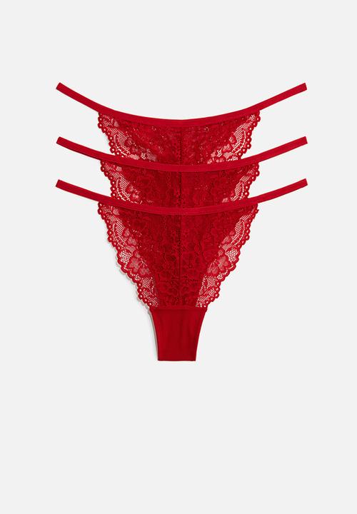 H&M - 3-Pack lace tanga thong briefs - red