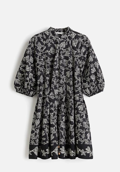 H&M - Tie-belt dress - black/floral 