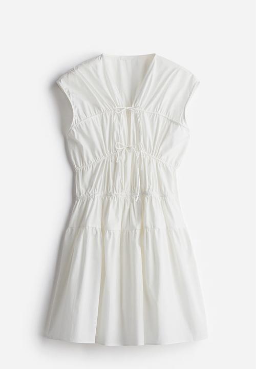 H&M - Drawstring-detail poplin dress - white