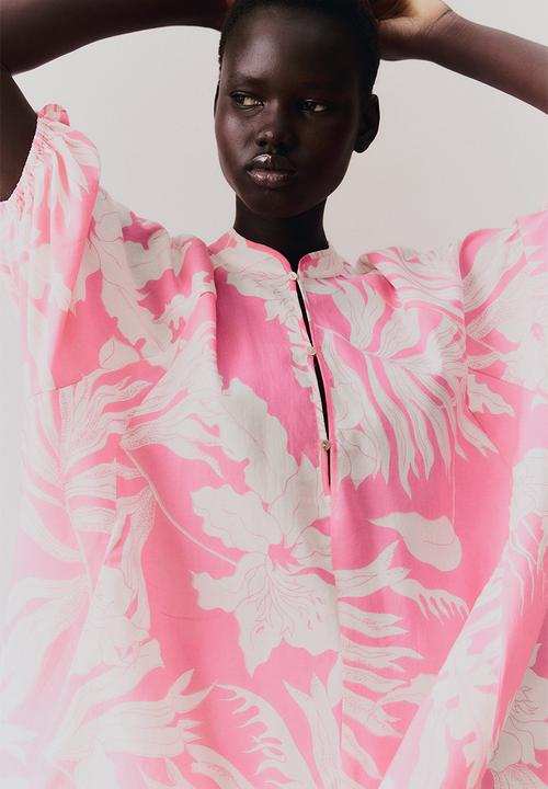 H&M - Tie-belt dress -  pink/patterned