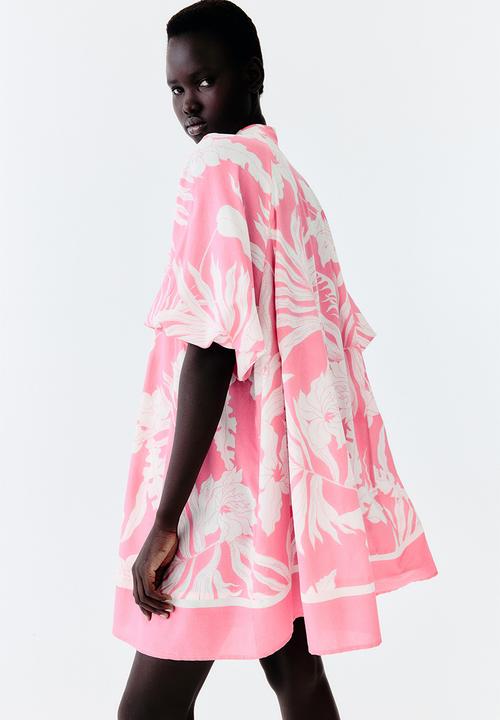 H&M - Tie-belt dress -  pink/patterned