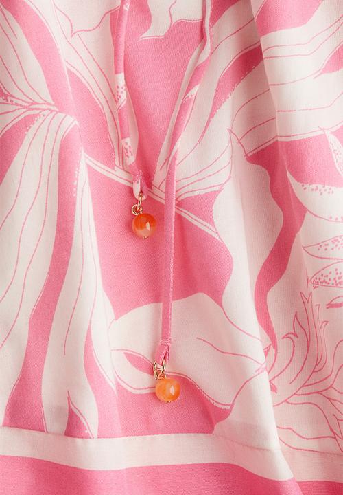 H&M - Tie-belt dress -  pink/patterned