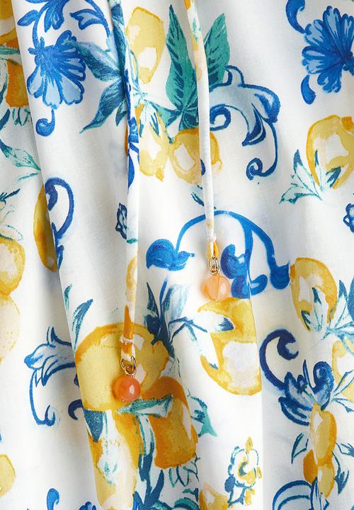 H&M - Tie-belt dress - white/lemons