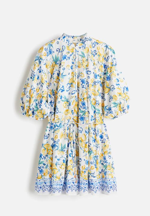 H&M - Tie-belt dress - white/lemons