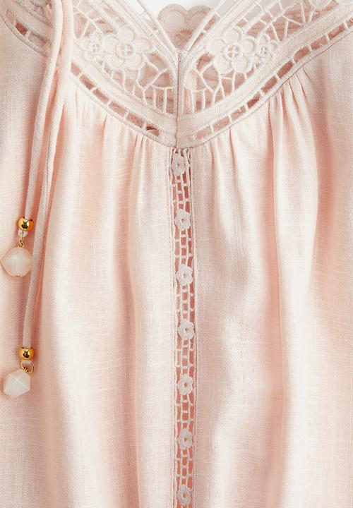 H&M - Broderie anglaise tie-strap dress - powder pink 