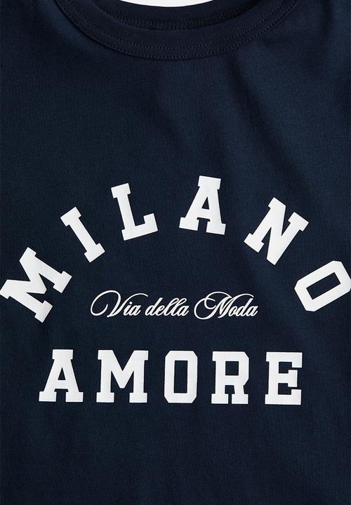 H&M - Print-motif T-shirt - navy blue/milano amore 