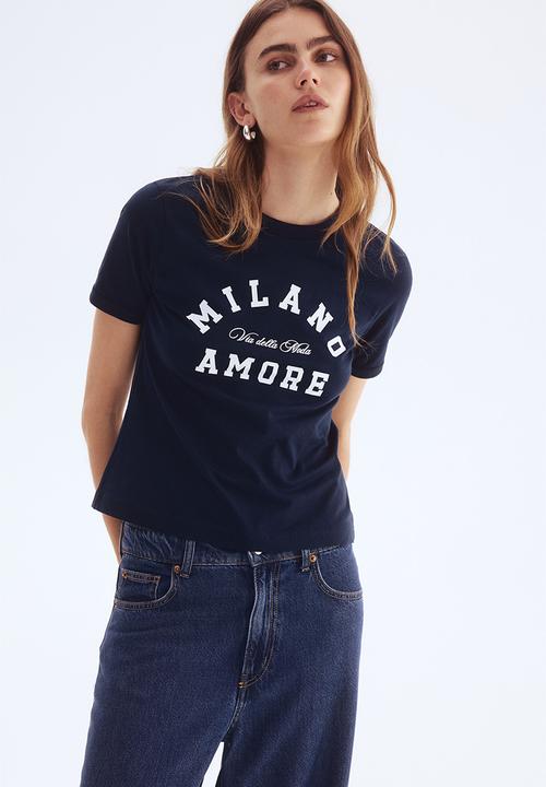 H&M - Print-motif T-shirt - navy blue/milano amore 