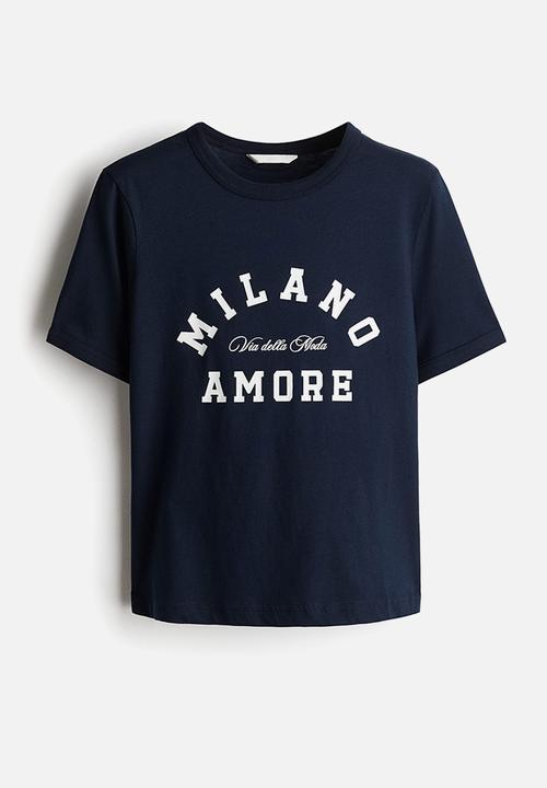H&M - Print-motif T-shirt - navy blue/milano amore 
