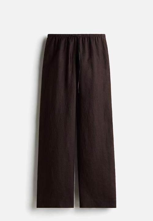H&M - Linen drawstring trousers - dark brown 