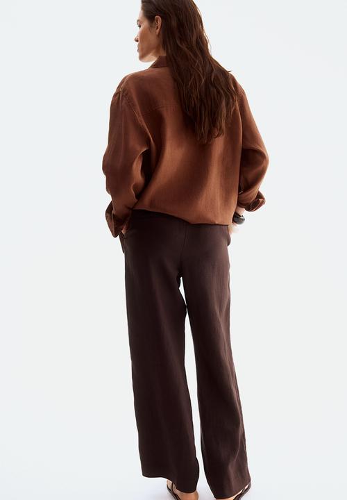 H&M - Linen drawstring trousers - dark brown 