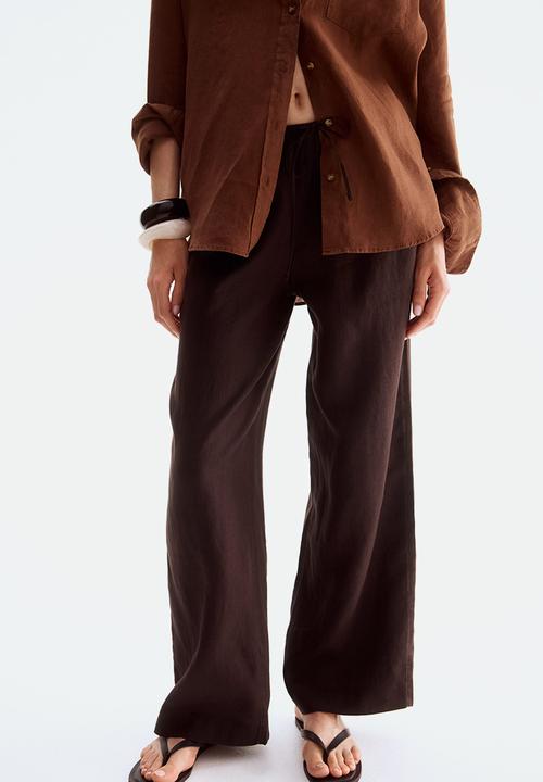 H&M - Linen drawstring trousers - dark brown 