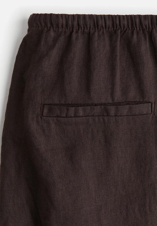 H&M - Linen drawstring trousers - dark brown 