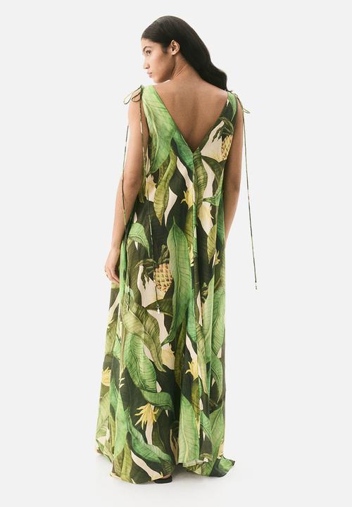 H&M - Voluminous maxi dress -green/patterned 