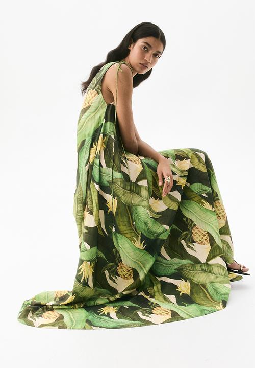 H&M - Voluminous maxi dress -green/patterned 