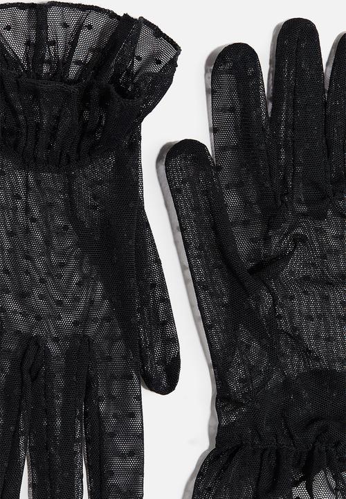 H&M - H&M Studio: Frill-trimmed mesh gloves - black