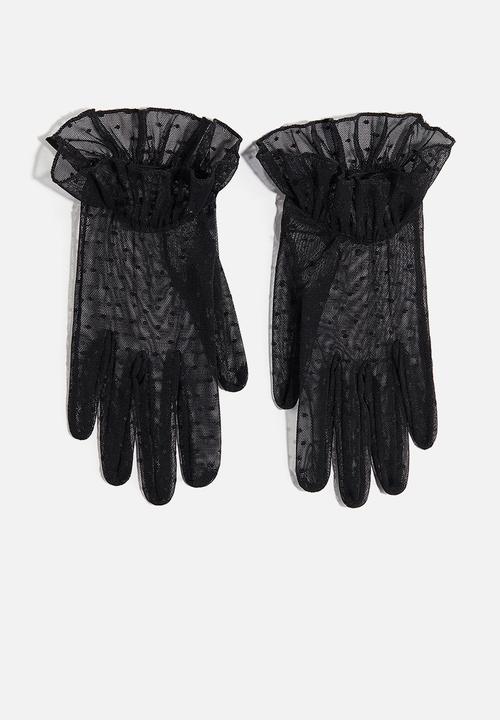H&M - H&M Studio: Frill-trimmed mesh gloves - black