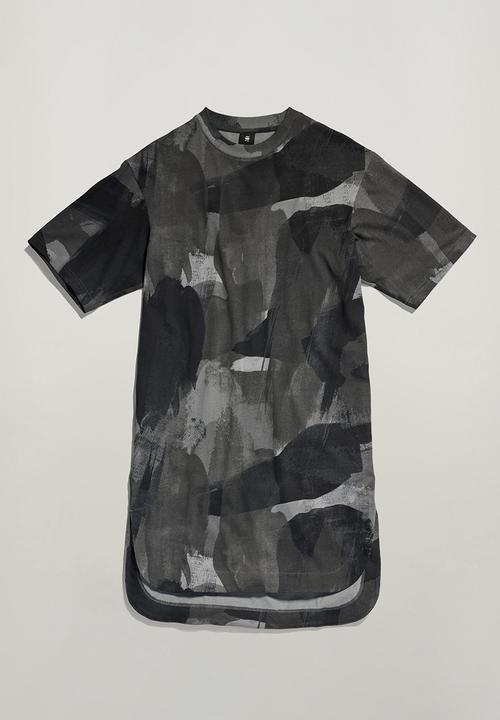 G-STAR - Boxy U Tee Dress s\s Wmn - Metal grey Watercolor Camo