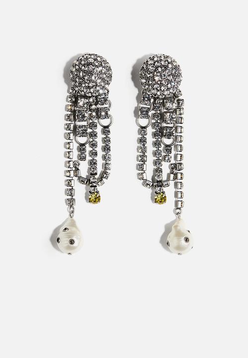 H&M - H&M Studio: Rhinestone clip earrings - silver-coloured 