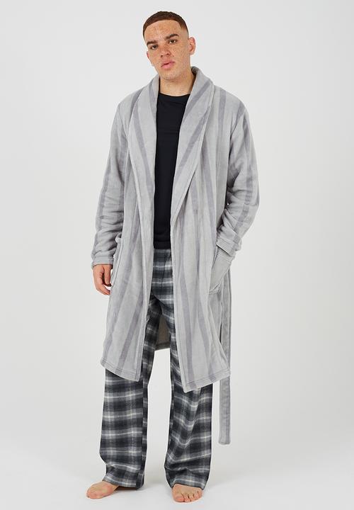 Brave Soul - Stripped Long Length Dressing Gown - Grey Stripe