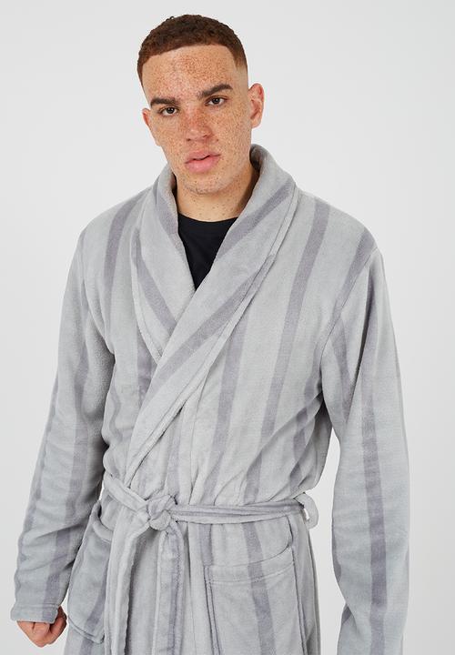 Brave Soul - Stripped Long Length Dressing Gown - Grey Stripe