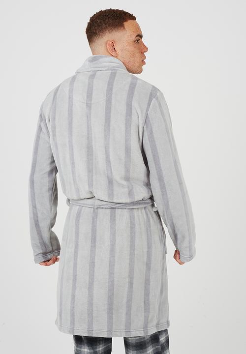 Brave Soul - Stripped Long Length Dressing Gown - Grey Stripe