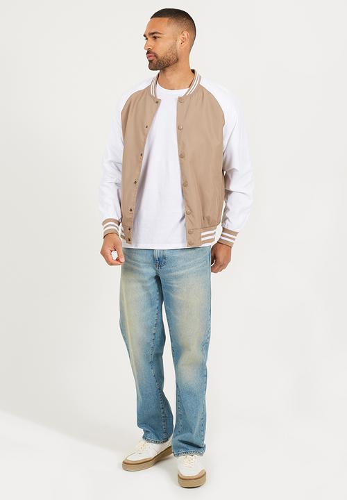 Brave Soul - Lightweight Varsity Bomber Jacket - Stone