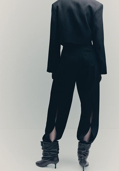 H&M - H&M Studio: Slit-detail wool trousers - black