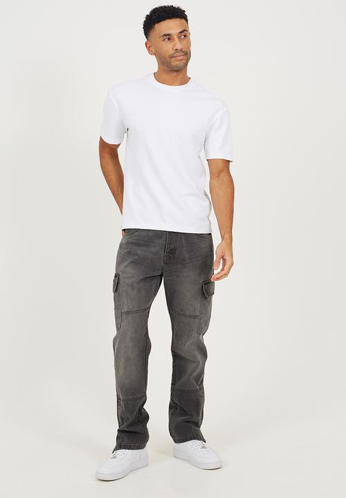 Brave Soul - Loose Fit Cargo Denim Jean Cargo - Charcoal Wash Regular Length