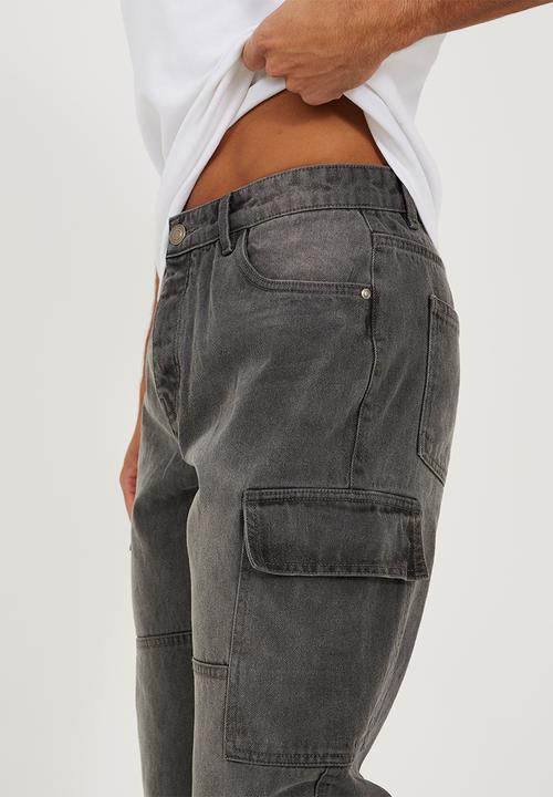 Brave Soul - Loose Fit Cargo Denim Jean Cargo - Charcoal Wash Regular Length
