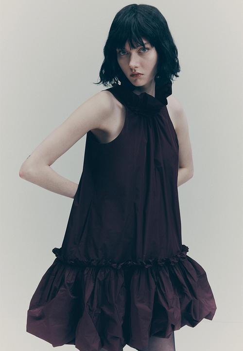 H&M - H&M Studio: Frill-collar dress - burgundy