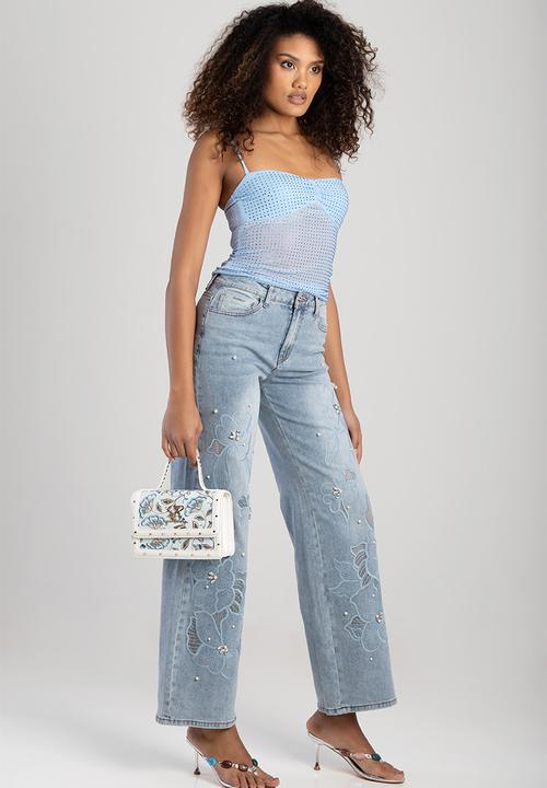 SISSY BOY - Flower bloom top handle bag - blue & white 