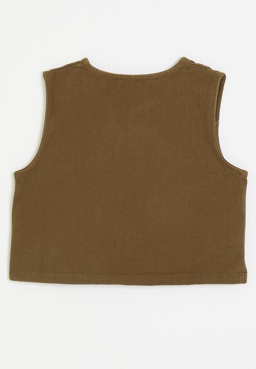 Pop Candy - Asymmetrical vest with welt pocket - brown