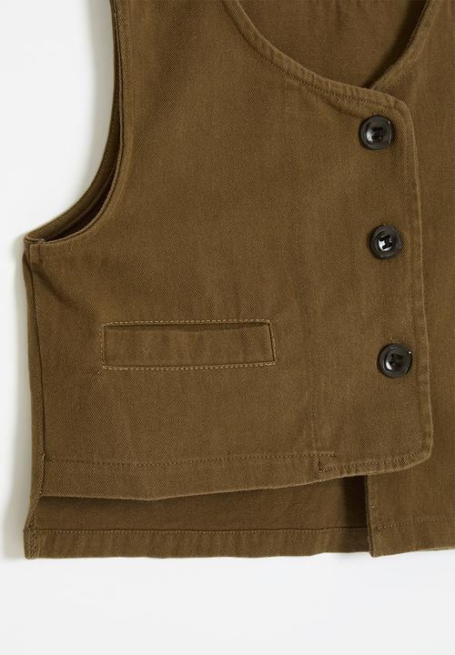 Pop Candy - Asymmetrical vest with welt pocket - brown