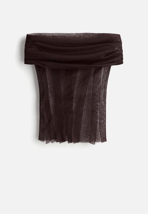 H&M - H&M Studio: Off-the-shoulder mesh top - burgundy