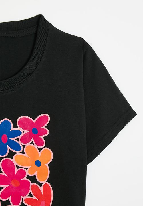 Pop Candy - Floral print tee - black