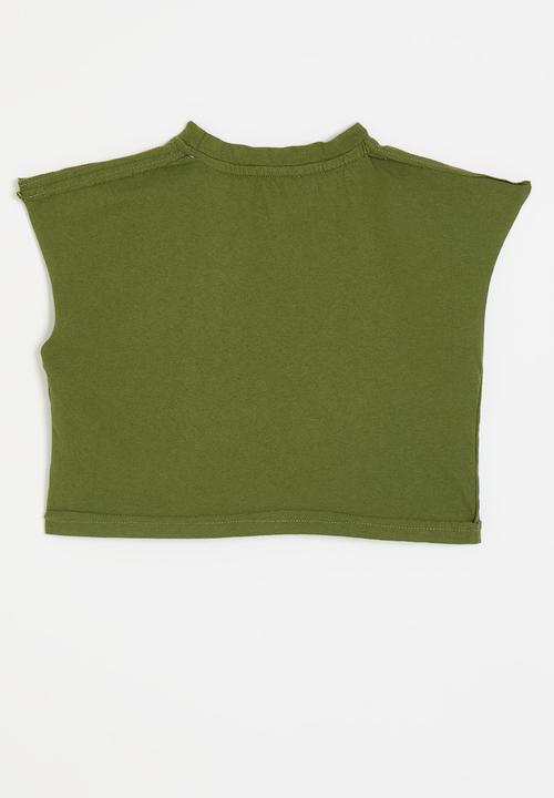 Pop Candy - Dropped shoulder placement print tee - olive green/world travel