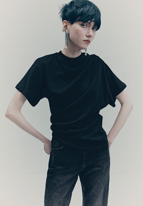 H&M - H&M Studio: Draped T-shirt - black