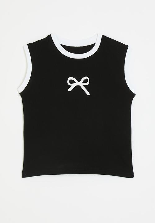 Pop Candy - Bow graphic sleeveless tee - black/white