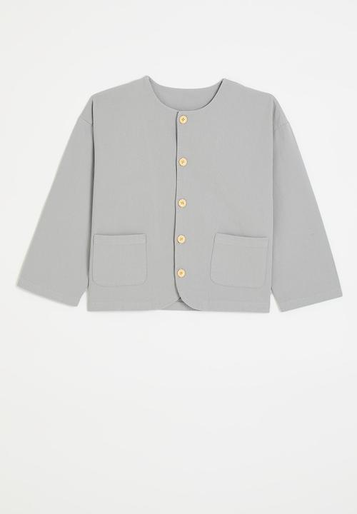 Pop Candy - Curved hem button down co-ord top - grey