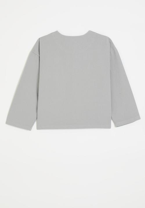 Pop Candy - Curved hem button down co-ord top - grey