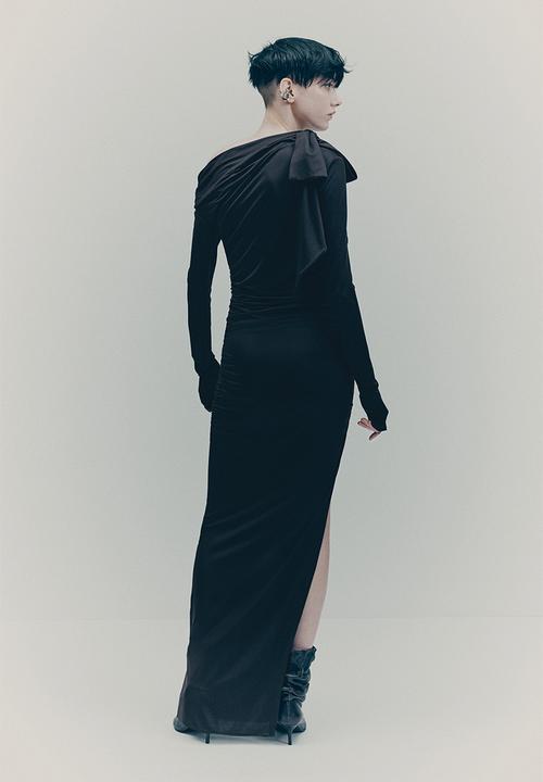 H&M - H&M Studio: Bow-detail bodycon dress - dark brown