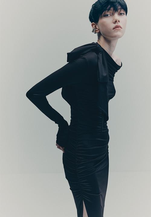 H&M - H&M Studio: Bow-detail bodycon dress - dark brown