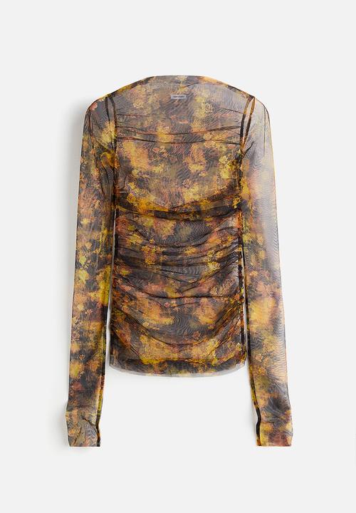 H&M - H&M Studio: Draped mesh top - black/floral