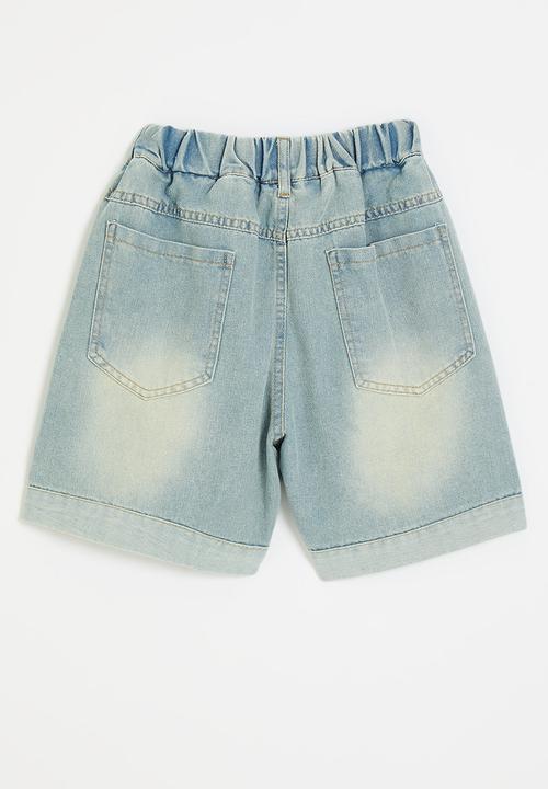 Pop Candy - Embroidered bow turn up shorts - light blue