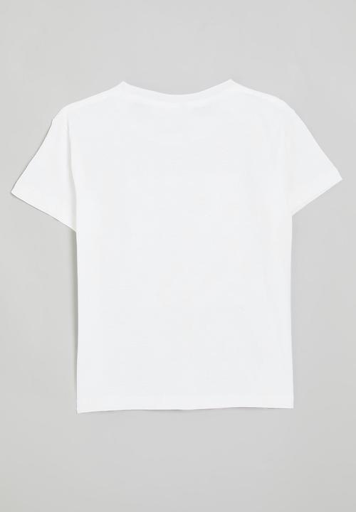 Pop Candy - Retro floral all-over print tee - white/yellow checkerboard