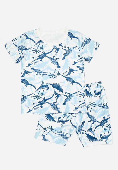 Pop Candy - Hand-drawn dino all-over-print pj set - white/blue
