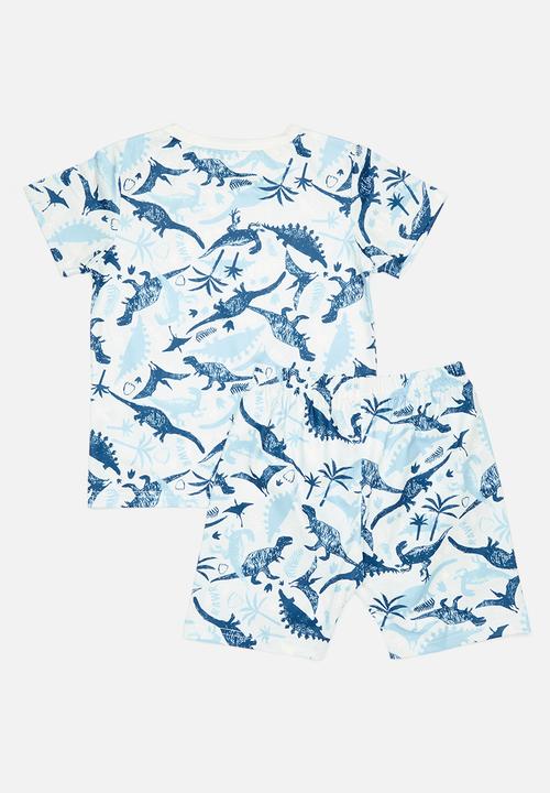 Pop Candy - Hand-drawn dino all-over-print pj set - white/blue